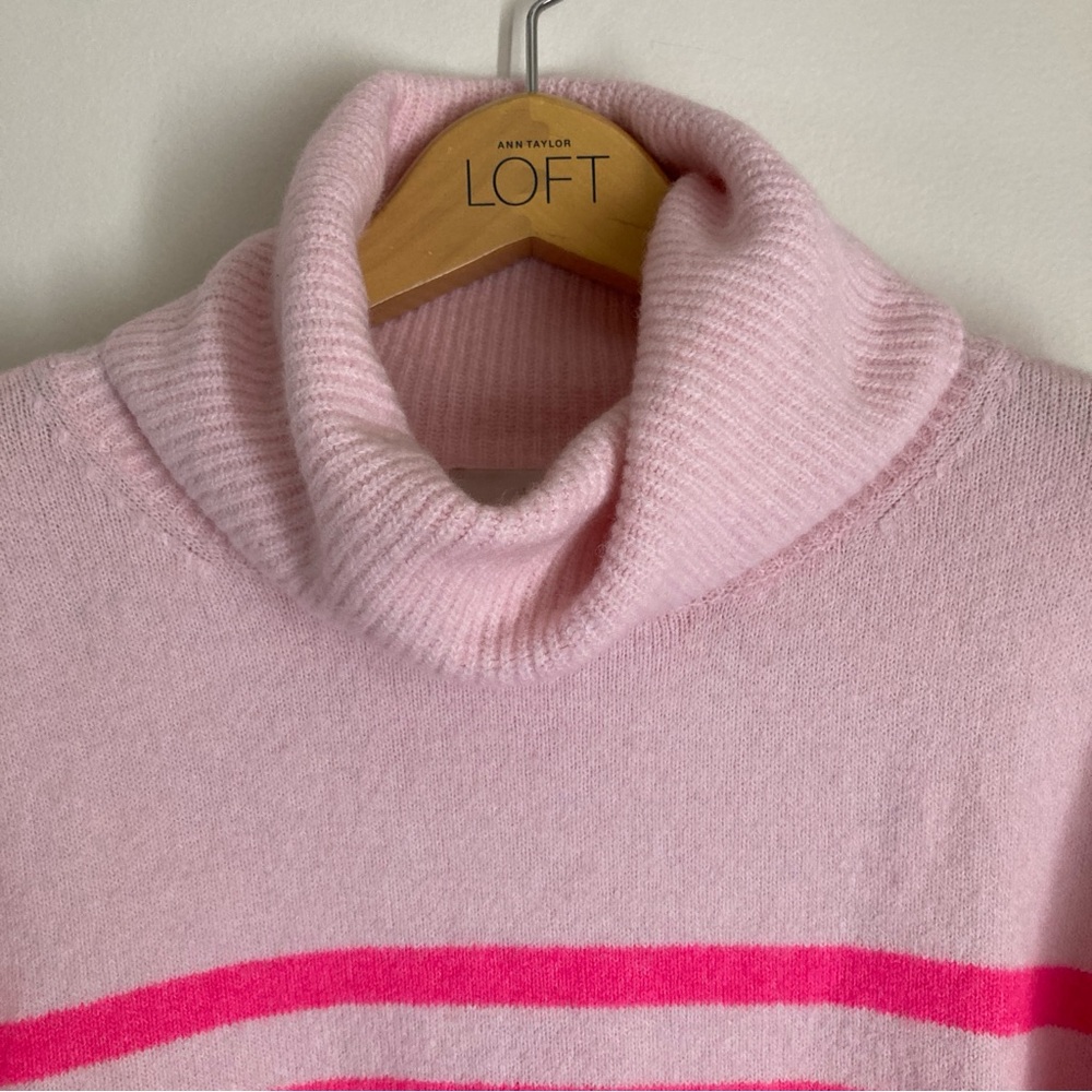 LOFT Pink & Hot Pink Striped Turtleneck Sweater - Picture 2 of 12